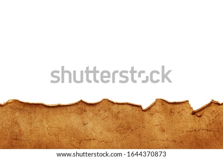 Torn crumpled damaged edge of old ancient vintage paper. Footer for website, banner, flyer, menu or booklet isolated on white background. Royalty-Free Stock Photo #1644370873