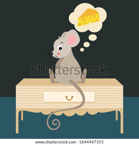 Children illustration with mouse think about cheese
