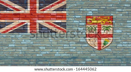Fiji flag on texture brick wall. 