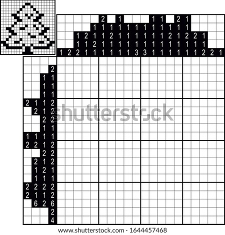 Black and white japanese crossword. Paint by number puzzle. Education game for children. Fir
