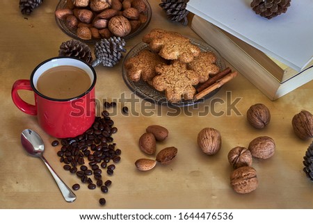 Wintry and healthy breakfast, with nuts and cookies
