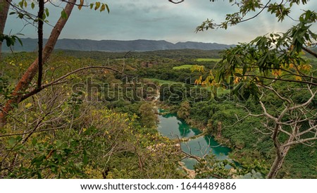 aerial view,incredibly beautiful fabulous magical landscape with the waterfall in (EL SALTO-EL MECO) san luis potosi Mexico