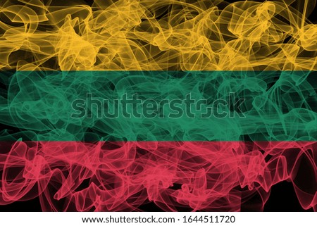 Lithuania Smoke Flag on Black Background, Lithuania flag
