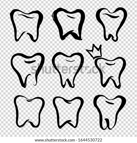 Cute teeth painted with brush in thick brush strokes isolated on imitation transparent background