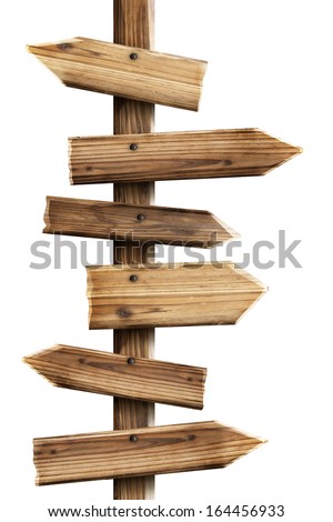 Wooden sign arrows isolated on white background High resolution 