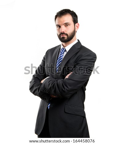 Business man with his arms crossed over isolated background 