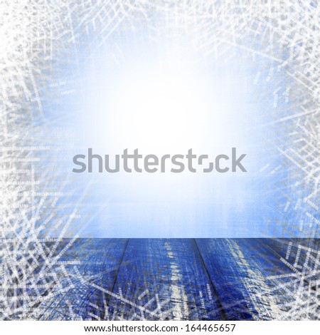 Winter background with a wooden panel in the shape of a square