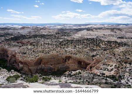View of the Calf Creek Canyon from the Calf Creek Viewpoint along highway 12 - Grand Staircase - Escalante National Monument in Utah, USA Royalty-Free Stock Photo #1644666799