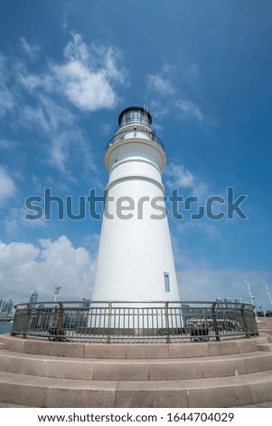 Qingdao coastline white lighthouse and beautiful architectural l