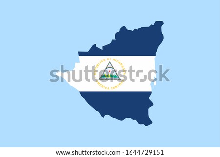Map of Nicaragua on a blue background, Flag of Nicaragua on it.