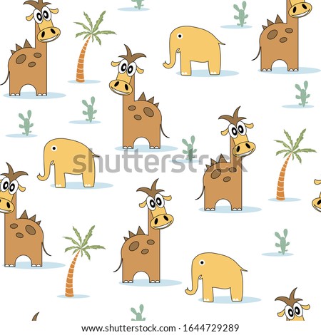 Dinosaurs and elephants. Children's seamless pattern for wallpaper, packaging, gifts. Vector image.