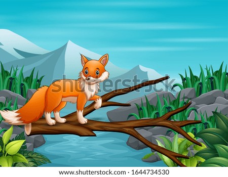 Illustration of a fox crossing the river