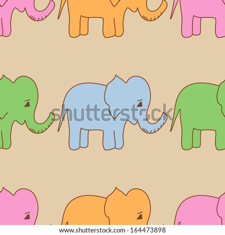 Vector seamless pattern with bright elephants
