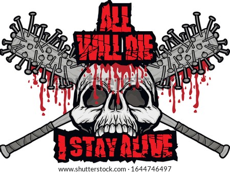 aggressive emblem with skull and baseball bat with nails, grunge vintage design t shirts
