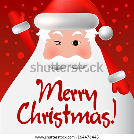 Merry Christmas  card or background with Santa Claus,  snowflakes and stars.  Vector art.