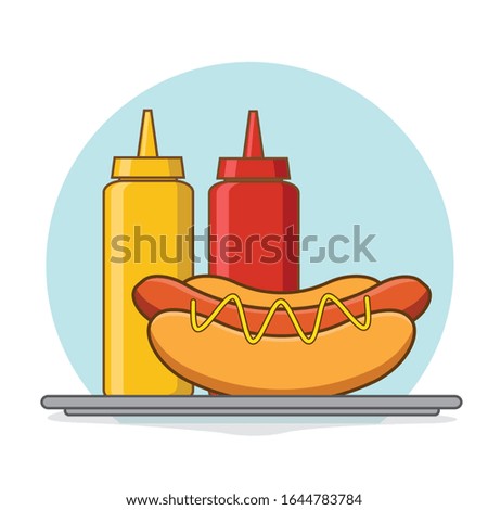 hot dog and sauce and mayonnaise flat illustration