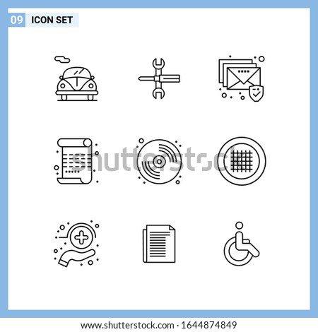 9 Icons. Line style Creative Outline Symbols. Black Line Icon Sign Isolated on White Background.