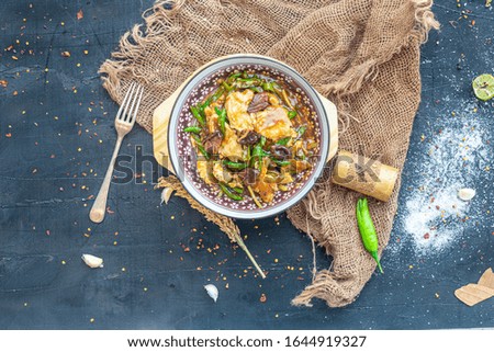 Stock image of Chinese main cuisine item Green Chili Chicken