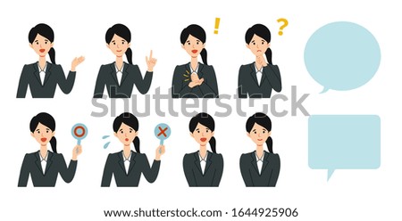 Set of flat illustrations of a job-hunting student in a suit isolated on white background. Vector illustration.