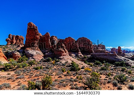 Unusual formation at Garden of Eden rock park on Windows road, Arches National Park Utah USA