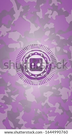 safe, safety deposit box icon on pink and purple camouflaged pattern