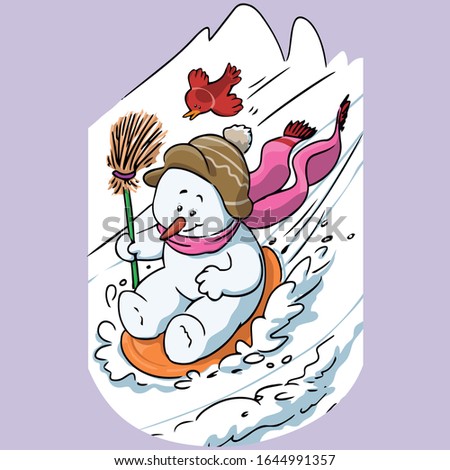 Vector illustration, funny snowman, cartoon concept.