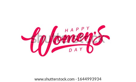Women's Day hand drawn lettering. Red text isolated on white for postcard, poster, banner design element. Happy Women's Day script calligraphy. Ready holiday lettering design. Royalty-Free Stock Photo #1644993934