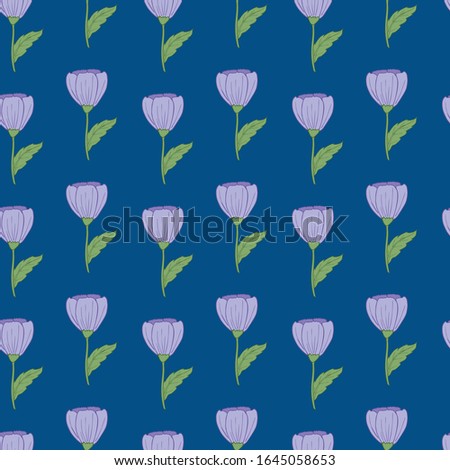 Trendy seamless vector pattern flowers with blue background. Great for textiles, banners, scrapbooking, wallpapers, wrapping paper, notebook covers. Swatch included.