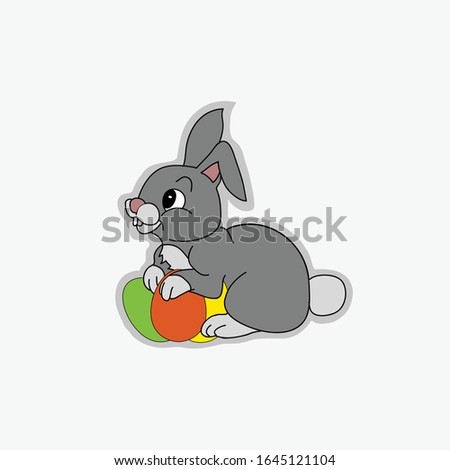 Hand Drawn Cute Easter Bunny With Easter Eggs Sticker Over Simply White Copy Space Background