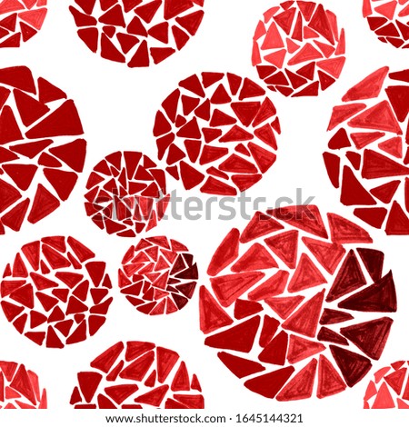 Creative seamless pattern with hand drawn circles with spots and triangles. Geometric abstract texture. Polka dot.