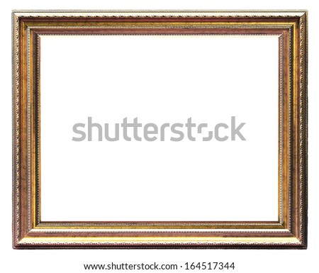 Old golden picture frame on white background