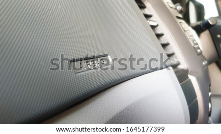 airbag text logo on the car front panel background.