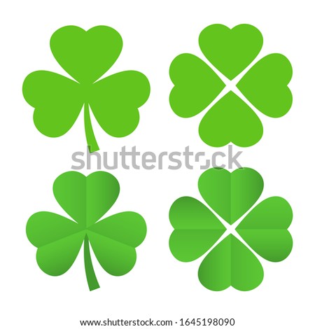 Shamrock or clover green leaf icon isolated on white background, St Patrick's day emblems