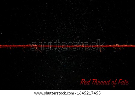 red thread of fate. invisible thread of love on the space background