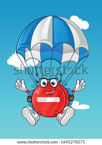 road sign. no entry sign skydiving cartoon with parachutes and glasses. cartoon mascot vector