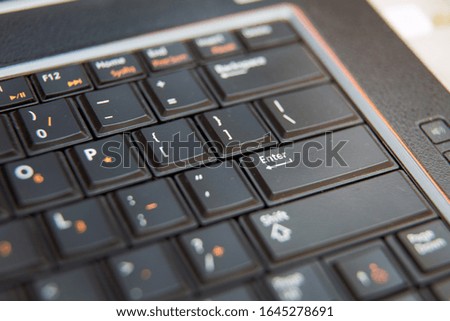 Black and white focus on windows keyboard . Notebook keyboard . Close-up Laptop Keyboard focus Some keyboard characters .