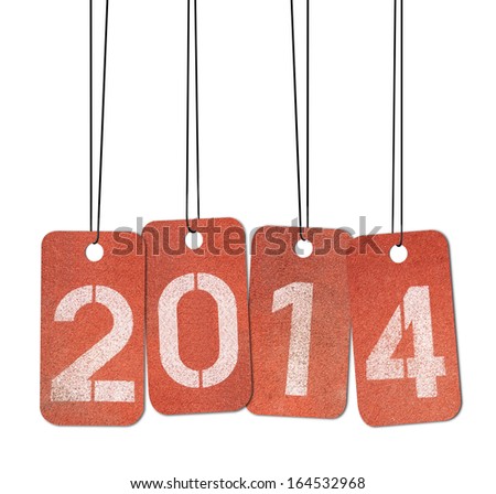 Happy New Year 2014, running number tags on white background