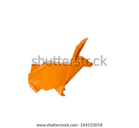 Orange Origami rabbit isolated on white