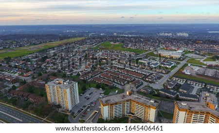 Aerial View of the West Mountain in Hamilton, Ontario in the evening on a early December day.
