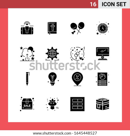 16 Icon Pack Solid Style Glyph Symbols on White Background. Simple Signs for general designing.