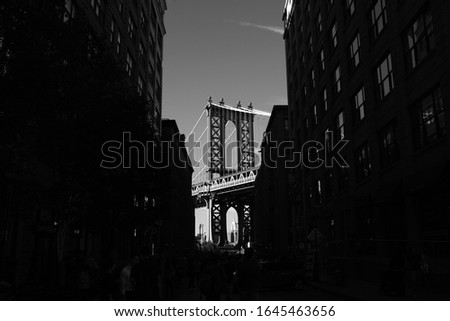 The black and white landscape mood  of Manhattan bridge view from Dumbo in Brooklyn, NY - 2017
