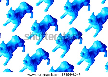 photo pattern of isolated blue puppies on a white background