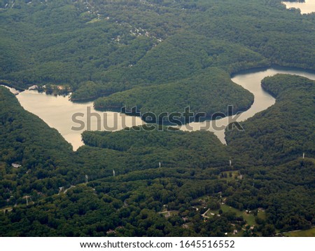 Aerial view approaching the Baltimore Washington International Thurgood Marshall Airport, Maryland.