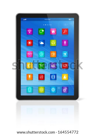 3D Digital Tablet Computer - apps icons interface - isolated on white with clipping path