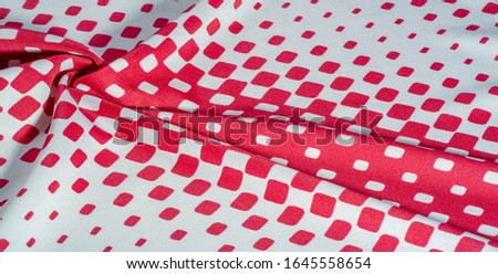 texture background pattern. silk fabric with a pattern of red squares on a white background. This is a heavy square 100% polyester pattern that fits perfectly with modern