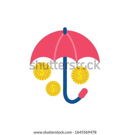 coins money dollars with umbrella flat style icon vector illustration design