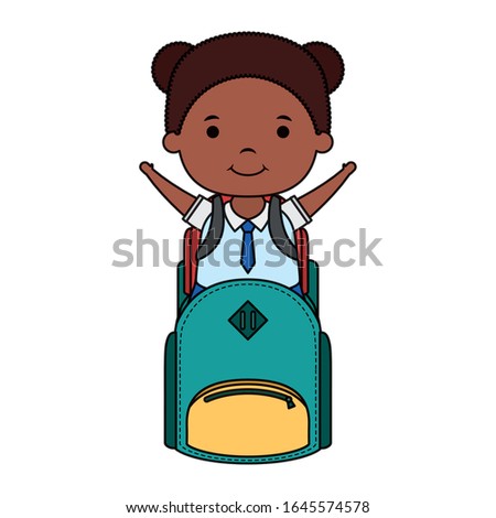 cute little student afro girl with schoolbag character vector illustration