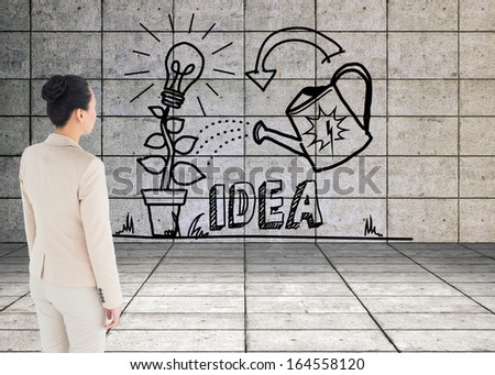 Composite image of Asian businesswoman walking