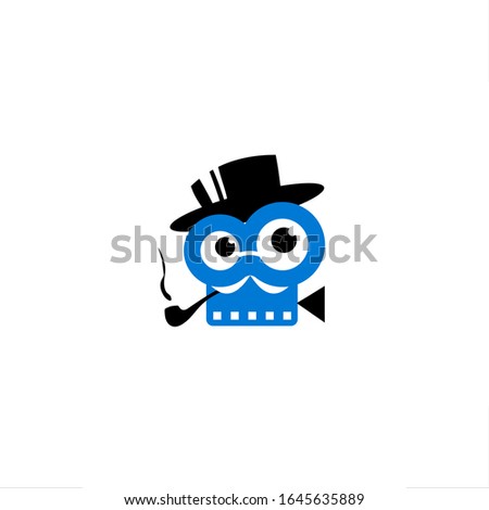 character or mascot of cinema camera shape like a sir smoke pipe and wear hat
