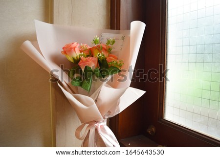 pink rose valentine bouquet of flower. congratulions for someone. love season.